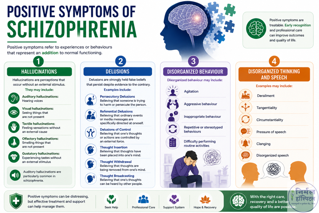 1. Ultimate Guide to Schizophrenia: Symptoms, Causes, Types & Diagnosis | Nirmal Hospital Positive Symptoms of Schizophrenia