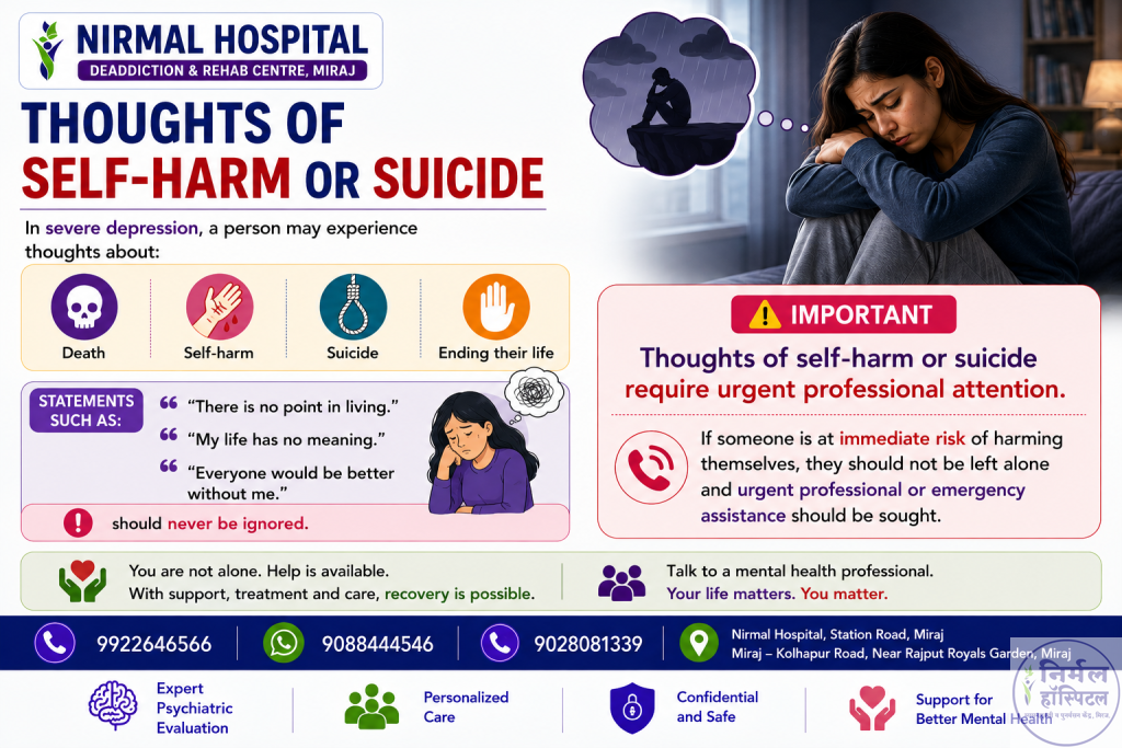 5. Depression: Symptoms, Causes, Types, Diagnosis and Mental Health Awareness Thoughts of Self-Harm or Suicide